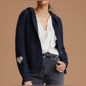 HTF Anthropologie Heart Hoodie Cardigan Hooded Cardigan Sweater Button Front